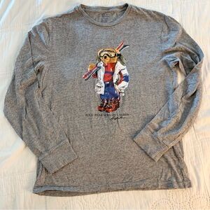 Polo Ralph Lauren Ski Bear Graphic Long Sleeve T-Shirt Grey Size Men’s Small